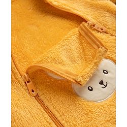 Babyhug Sherpa Fur Knit Full Sleeves Hooded Winter Romper With Bear Patch - Light yellow
