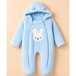 Babyhug Sherpa Fur Knit Full Sleeves Hooded Winter Romper With Bear Patch - Light yellow