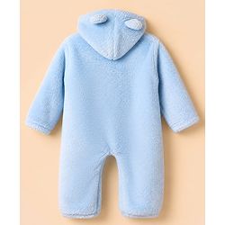Babyhug Sherpa Fur Knit Full Sleeves Hooded Winter Romper With Bear Patch - Light yellow