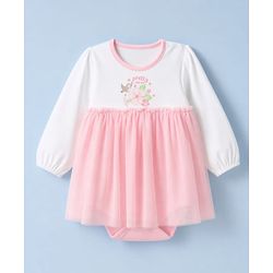 Babyhug 100% Cotton Interlock Knit Full Sleeves Onesie With Floral Print - Light Pink