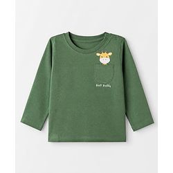 Babyhug 100% Cotton Knit T-Shirt with Full Sleeves and Giraffe Print in Green for 6-9 Months