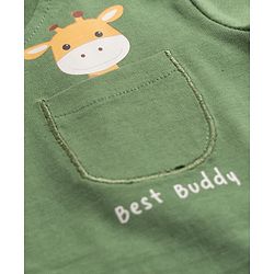 Babyhug 100% Cotton Knit T-Shirt with Full Sleeves and Giraffe Print in Green for 6-9 Months