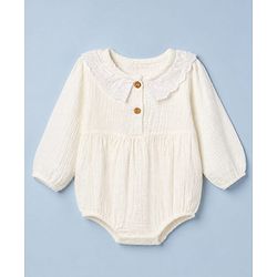Babyhug 100% Cotton Interlock Knit Full Sleeves Onesies With Hair Band - White