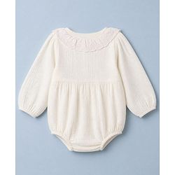 Babyhug 100% Cotton Interlock Knit Full Sleeves Onesies With Hair Band - White