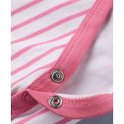 Babyhug 100% Cotton Interlock Knit Full Sleeves Striped Onesie with Polka Dots Print & Floral Embroidery with Bow - Dark Pink