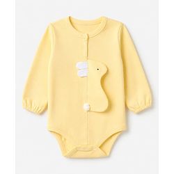 Babyhug 100% Cotton Interlock Knit Onesie with Full Sleeves and Rabbit Applique in Yellow