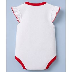 Babyhug 100% Cotton Interlock Knit Sleeveless Onesie With Bow Applique & Hearts & Animal Embroidery - White