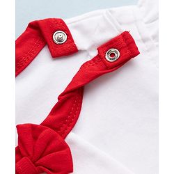 Babyhug 100% Cotton Interlock Knit Sleeveless Onesie With Bow Applique & Hearts & Animal Embroidery - White