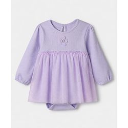 Babyhug 100% Cotton Knit interlock Onesie and Hairband with Full Sleeves and Flower Applique - Lavender