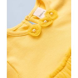 Babyhug 100% Cotton Interlock Knit Full Sleeves Frock Style Onesie With Floral Applique & Headbands - Yellow