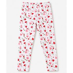 Babyhug Cotton Lycra Knit Full Length Leggings With Floral & Polka Dots Print Pack of 3 - Pink, White & Red