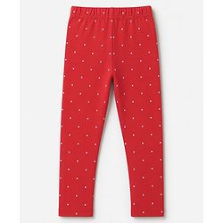 Babyhug Cotton Lycra Knit Full Length Leggings With Floral & Polka Dots Print Pack of 3 - Pink, White & Red