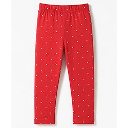 Babyhug Cotton Lycra Knit Full Length Leggings With Floral & Polka Dots Print Pack of 3 - Pink, White & Red