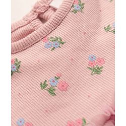 Babyhug 100% Cotton Knit Interlock Onesie and Headband with Full Sleeves and Floral Print - Baby Pink