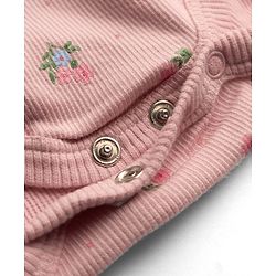 Babyhug 100% Cotton Knit Interlock Onesie and Headband with Full Sleeves and Floral Print - Baby Pink