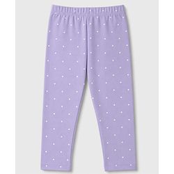 Babyhug Cotton Elastane Knit Full Length Lycra Leggings with Floral Polka Dots Print Pack of 3 - Pink White Lavender