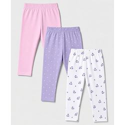 Babyhug Cotton Elastane Knit Solid Full Length Leggings With Floral & Polka Dot Print Pack of 3 - Pink