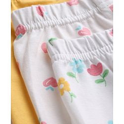 Babyhug Cotton Lycra Knit Full Length Leggings With Floral & Fruit Print Pack of 3 - Yellow, White & Red