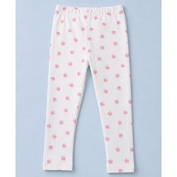Babyhug Cotton Lycra Knit Full Length Leggings With Floral & Fruit Print Pack of 3 - Yellow, White & Red