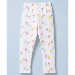 Babyhug Cotton Lycra Knit Full Length Leggings With Floral & Fruit Print Pack of 3 - Yellow, White & Red