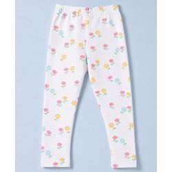 Babyhug Cotton Lycra Knit Full Length Leggings With Floral & Fruit Print Pack of 3 - Yellow, White & Red