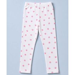 Babyhug Cotton Lycra Knit Full Length Leggings With Floral & Fruit Print Pack of 3 - Yellow, White & Red