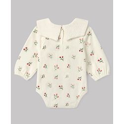 Babyhug 100% Cotton Interlock Knit Onesie and Hairband with Full Sleeves and Floral Print - White