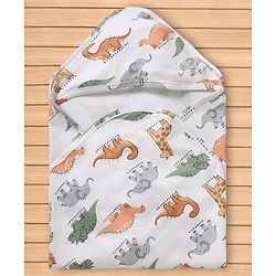 Babyhug Cotton Knit Hooded Wrapper L 78 x B 75 cm Male White 0-6M