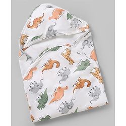 Babyhug Cotton Knit Hooded Wrapper L 78 x B 75 cm Male White 0-6M