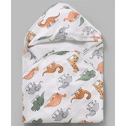Babyhug Cotton Knit Hooded Wrapper L 78 x B 75 cm Male White 0-6M
