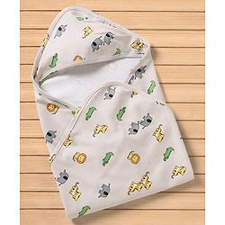 Babyhug Cotton Knit Hooded Towel & Wrapper L 78 x B 75 cm - White