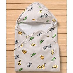 Babyhug Cotton Knit Hooded Towel & Wrapper L 78 x B 75 cm - White