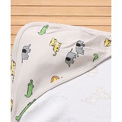 Babyhug Cotton Knit Hooded Towel & Wrapper L 78 x B 75 cm - White