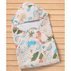 Babyhug Cotton Knit Hooded Towel & Wrapper L 78 x B 75 cm - Green
