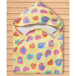 Babyhug Cotton Knit Hooded Towel & Wrapper L 78 x B 75 cm - Yellow