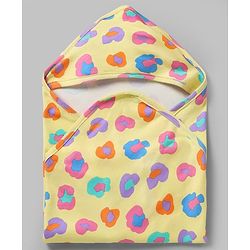 Babyhug Cotton Knit Hooded Towel & Wrapper L 78 x B 75 cm - Yellow
