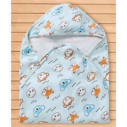 Babyhug Cotton Knit Hooded Towel & Wrapper L 78 x B 75 cm - Blue