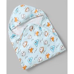 Babyhug Cotton Knit Hooded Towel & Wrapper L 78 x B 75 cm - Blue