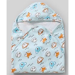 Babyhug Cotton Knit Hooded Towel & Wrapper L 78 x B 75 cm - Blue