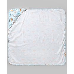 Babyhug Cotton Knit Hooded Towel & Wrapper L 78 x B 75 cm - Blue