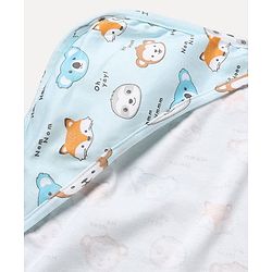 Babyhug Cotton Knit Hooded Towel & Wrapper L 78 x B 75 cm - Blue