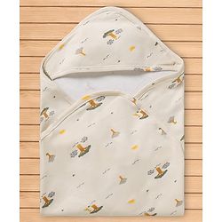 Babyhug Cotton Knit Hooded Towel & Wrapper L 78 x B 75 cm - Offwhite