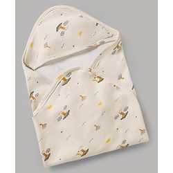 Babyhug Cotton Knit Hooded Towel & Wrapper L 78 x B 75 cm - Offwhite