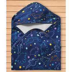Babyhug Cotton Knit Hooded Towel & Wrapper L 76 x B 74 cm - Blue