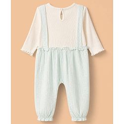 Babyhug 100% Cotton Interlock Knit Full Sleeves Romper With Floral Applique - Sea Green