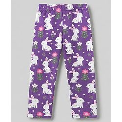 Babyhug Cotton Elastane Knit Slim Fit Full Length Leggings with Rabbit & Floral Print Pack of 3 - White & Pink
