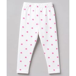 Babyhug Cotton Elastane Knit Slim Fit Full Length Leggings with Rabbit & Floral Print Pack of 3 - White & Pink
