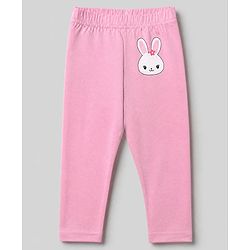 Babyhug Cotton Elastane Knit Slim Fit Full Length Leggings with Rabbit & Floral Print Pack of 3 - White & Pink