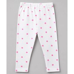 Babyhug Cotton Elastane Knit Slim Fit Full Length Leggings with Rabbit & Floral Print Pack of 3 - White & Pink