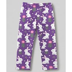 Babyhug Cotton Elastane Knit Slim Fit Full Length Leggings with Rabbit & Floral Print Pack of 3 - White & Pink
